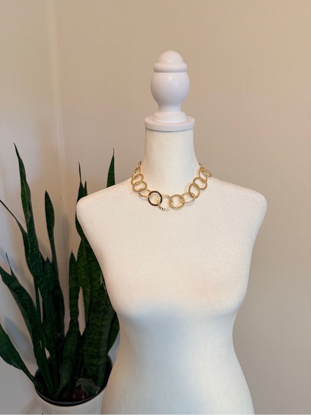 Gold Toned Circle Link Statement Choker Necklace